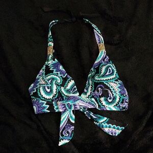 Tropical Escape Teal & Purple Paisley Halter Swim Top